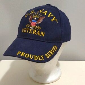 US Navy Veteran Military Ball Cap Eagle & Crest Proudly Served
